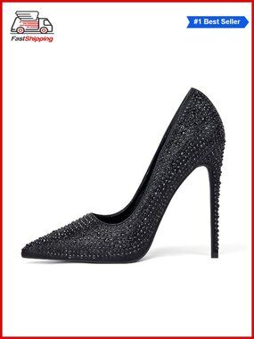 ✨ Pointed Toe High Heel Rhinestone Pumps Wedding Prom Heels